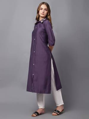 Viscose cotton purple kurti with handwork 1