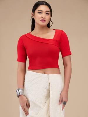 Mmore Women's Lycra Self Design Readymade Non Padded Free Size Saree Blouse 1