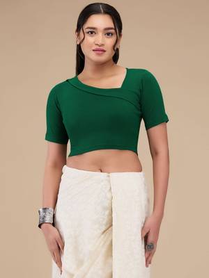 Mmore Women's Lycra Self Design Readymade Non Padded Free Size Saree Blouse 1