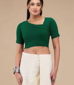 Mmore Women's Lycra Self Design Readymade Non Padded Free Size Saree Blouse