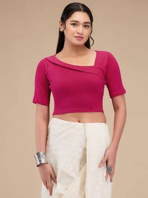 Mmore Women's Lycra Self Design Readymade Non Padded Free Size Saree Blouse 1