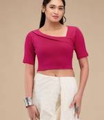 Mmore Women's Lycra Self Design Readymade Non Padded Free Size Saree Blouse