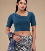 Mmore Women's Lycra Self Design Readymade Non Padded Free Size Saree Blouse