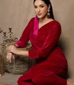 SHADES OF FAASHION Women Magenta Velvet Suit Set 