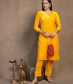 SHADES OF FAASHION Women Yellow  Velvet Suit Set 