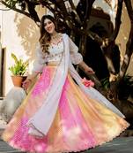 Fascinating Black Digital Print With Pearl Resham And Zari Embroidered Art-Silk Designer Lehenga Choli For Bride