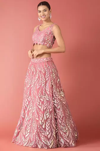  Pink Multiple Sequins And Thread Embroidered Soft Lehenga Choli 