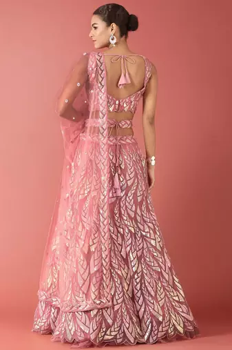 Pink Multiple Sequins And Thread Embroidered Soft Lehenga Choli 