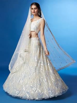 White Multiple Sequins And Thread Embroidered Soft Designer Lehenga Choli For Party 1
