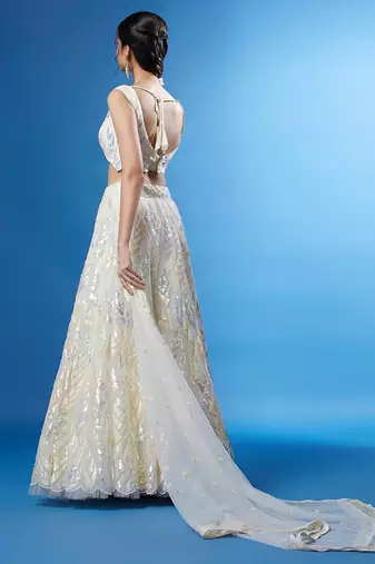 White Multiple Sequins And Thread Embroidered Soft Designer Lehenga Choli For Party