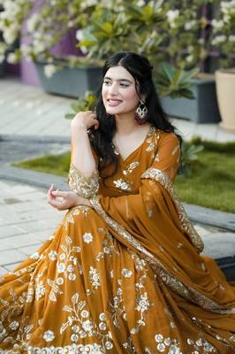 Mustard Georgette and Silk Embroidered Anarkali Salwar Suit 5