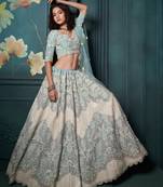 Enchanting Firozi Thread, Cording and Sequins Embroidered georgette Lehenga choli for Bride