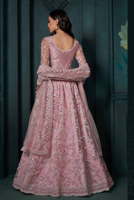  Dusty Pink Thread Cording And Sequins Embroidered Net Lehenga Choli  5