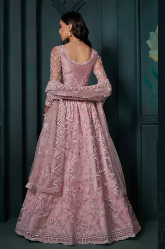  Dusty Pink Thread Cording And Sequins Embroidered Net Lehenga Choli 