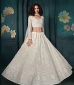Off White Thread Cording And Sequins Embroidered Georgette Designer Lehenga Choli Lattest Design