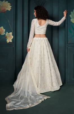 Off White Thread Cording And Sequins Embroidered Georgette Designer Lehenga Choli Lattest Design 5