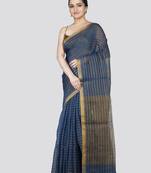 Pinkloom women's blue linen-saree with running blouse piece
