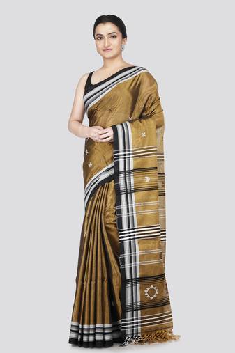 Pinkloom women's gold silk-sarees with running blouse piece