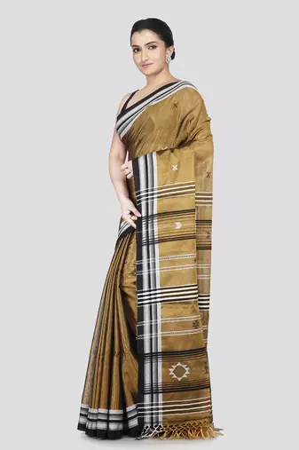 Pinkloom women's gold silk-sarees with running blouse piece