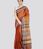 Pinkloom women's orange silk-sarees with running blouse piece