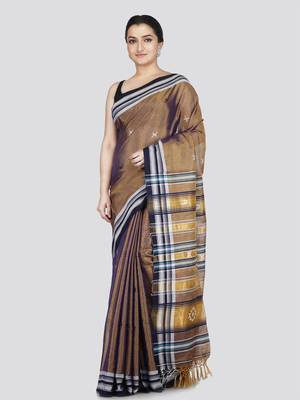 Pinkloom women's brown silk-sarees with running blouse piece 1