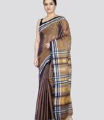Pinkloom women's brown silk-sarees with running blouse piece