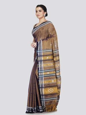 Pinkloom women's brown silk-sarees with running blouse piece 2