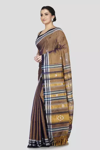 Pinkloom women's brown silk-sarees with running blouse piece