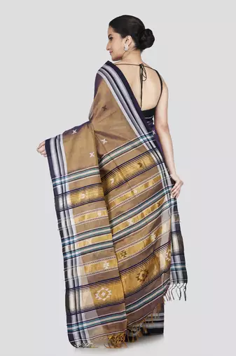 Pinkloom women's brown silk-sarees with running blouse piece