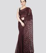 Pinkloom women's maroon cutdana work silk-sarees without blouse piece