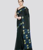 Pinkloom women's green resham embroidery silk-sarees without blouse piece