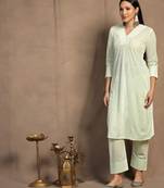 SHADES OF FAASHION Women Mint Green Velvet Suit Set 
