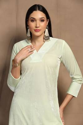SHADES OF FAASHION Women Mint Green Velvet Suit Set  4