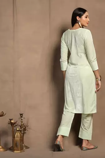SHADES OF FAASHION Women Mint Green Velvet Suit Set 