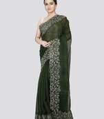 Pinkloom women's green resham embroidery silk-sarees without blouse piece
