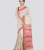 Pinkloom women's beige cotton-sarees with running blouse piece