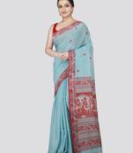 Pinkloom women's turquoise cotton-sarees with running blouse piece