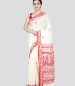 Pinkloom women's white cotton-sarees with running blouse piece