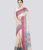 Pinkloom women's beige cotton-sarees with running blouse piece