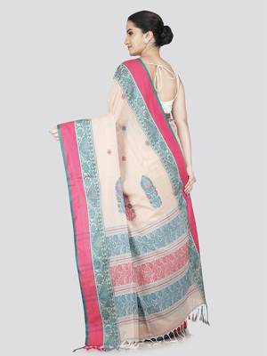 Pinkloom women's beige cotton-sarees with running blouse piece 3