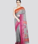 Pinkloom women's grey cotton-sarees with running blouse piece