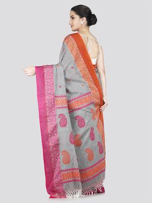 Pinkloom women's grey cotton-sarees with running blouse piece 3