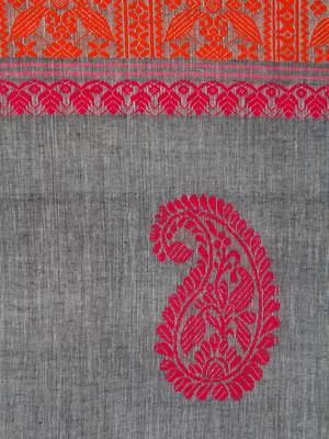 Pinkloom women's grey cotton-sarees with running blouse piece 4