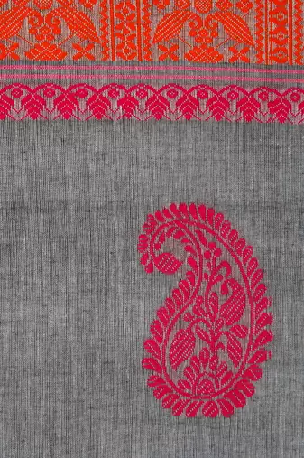 Pinkloom women's grey cotton-sarees with running blouse piece