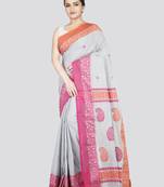 Pinkloom women's grey cotton-sarees with running blouse piece