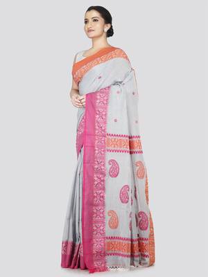 Pinkloom women's grey cotton-sarees with running blouse piece 2