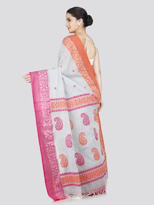 Pinkloom women's grey cotton-sarees with running blouse piece 3