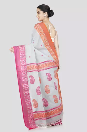 Pinkloom women's grey cotton-sarees with running blouse piece