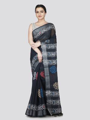 Pinkloom women's multicolor linen-saree with running blouse piece 1