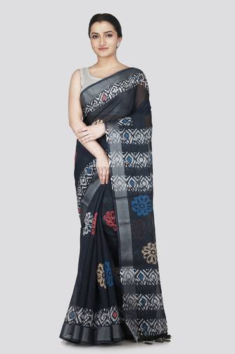 Pinkloom women's multicolor linen-saree with running blouse piece
